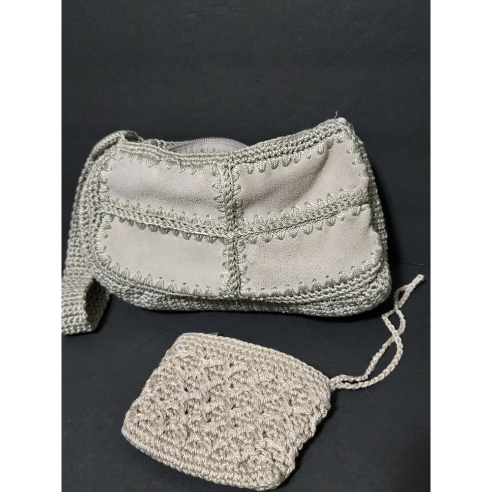 Chateau‎ Crocheted Suede Shoulder Bag & Matching Coin Purse Off White